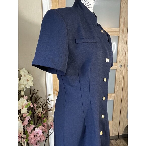 VTG 80s Jessica Howard Asymmetrical Closure Button Up Navy Blue Dress Sz 12 - Picture 4 of 11